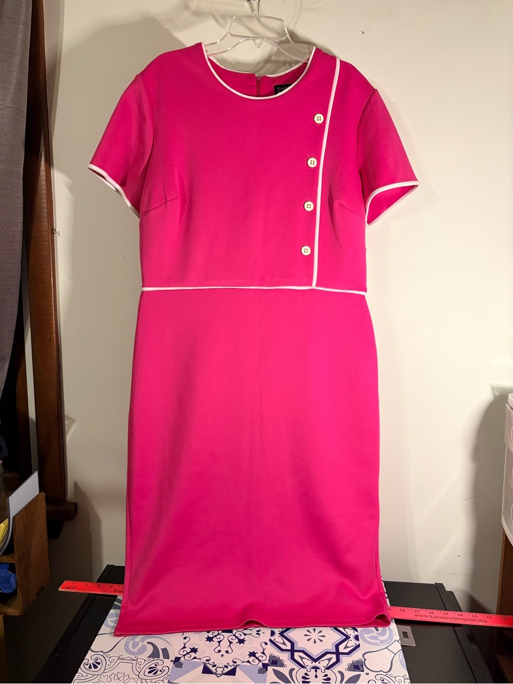 Enfocus Studio Hot Pink Sheath Dress with White Trim
